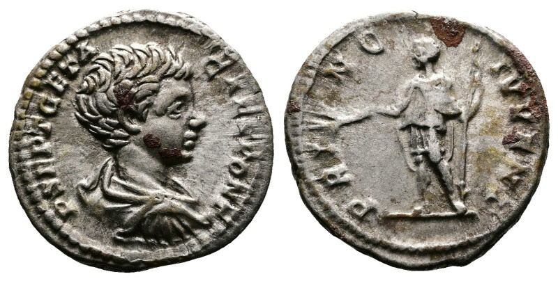 Geta, as Caesar, 198-209 AD. AR Denarius (19mm, 3.59 g.). Rome, 199. P SEPT GETA...