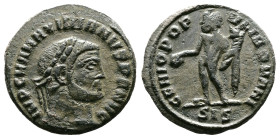 Maximianus, first reign, 286-305 AD. AE 1/4 Follis (18 mm, 2,99 g.). Siscia, 305 AD. IMP C M A MAXIMINVS P F AVG Laureate head of Maximinus to right. ...