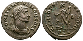 Constantius I, as Caesar, 293-305 AD. AE Follis (27mm, 9,92 g.). Lugdunum, 302- 304 AD. CONSTANTIVS NOB CAES, laureate and cuirassed bust of Constanti...