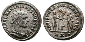 Galerius, as Caesar, 293-305 AD. Silvered Bronze Antoninianus (23mm, 4,30 g.). Antioch, 284-294 AD. GAL VAL MAXIMIANVS NOB CAES, radiate, draped and c...