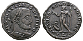 Licinius I, 308-324 AD. AE Follis (21 mm, 4,76 g.). Aquileia, 312-313 AD. IMP LIC LICINIVS P F AVG Laureate head of Licinius I to right. Rev. IOVI CON...