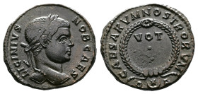 Licinius II, as Caesar, 317-324 AD. AE Follis (18 mm, 3,08 g.). Arles, 321 AD. LICINIVS NOB CAES, laureate head of licinius II right. Rev. CAESARVM NO...