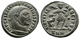 Constantine I the 'Great', 307/310-337 AD. Silvered Bronze Follis (22 mm, 5,27 g.). Nicomedia, 312 AD. IMP C FL VAL CONSTANTINVS P F AVG Laureate head...