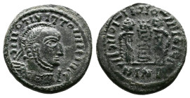 Constantine I the Great, 307/310-337 AD. AE Follis (18 mm, 3,66 g.). Barbaric imitation of Siscia (prototype RIC VII 53). Stylised helmeted and cuiras...