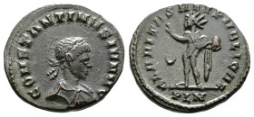 Constantine II, as Caesar, AE Follis (20mm, 3,99 g.) London, AD 317. FL CL CONSTANTINVS IVN N C, laureate and draped bust of Constantine II right, see...