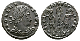 Delmatius, as Caesar, 335-337 AD. AE Follis (17mm, 1,57 g.). Siscia, 336-337 AD. FL IVL DELMATIVS NOB C, laureate and cuirassed bust of Delmatius righ...