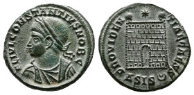 Constantine II, as Caesar, 316-337 AD. AE Follis (18 mm, 2,99 g.) Siscia, 328-329 AD. FL IVL CONSTANTINVS PERP AVG, Laureate and draped bust of Consta...