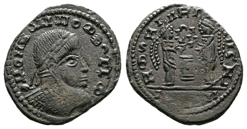 Contemporary 'Barbaric' imitation. AE Follis (19mm, 2,66 g.). Stylised laureate,...