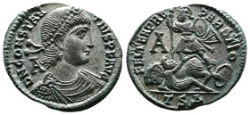 Constantius II, 337-361 AD. Bronze Silvered Centenionalis (24 mm, 4,79 g.). Thessalonica 350 AD. DN CONSTANTIVS PF AVG, pearl-diademed, draped and cui...