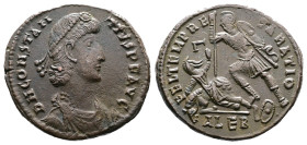 Constantius II, 337-361 AD. AE Centenionalis (22 mm, 6,99 g.). Alexandria, 351-355 AD. D N CONSTANTIVS P F AVG, pearl-diademed, draped and cuirassed b...