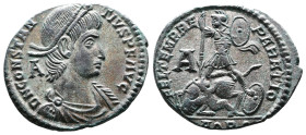 Constantius II, 337-361 AD. Bronze Silvered Centenionalis (25mm, 5,26 g.). Aquileia, 350-352 AD. D N CONSTANTIVS P F AVG Pearl-diademed, draped and cu...
