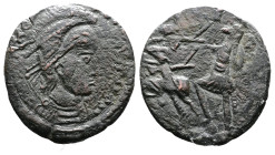 Contemporary 'Barbaric' imitation of Constantius II or Constans, AE Centenionalis (24mm, 4,54 g.). diademed, draped and cuirassed bust right. Rev. Sol...