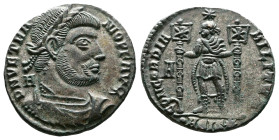Vetranio, 350 AD. Silvered Bronze Centenionalis. (22 mm. 4,44 g.). Siscia. DN VETRANIO PF AVG, laureate, draped and cuirassed bust of Vetranio right. ...
