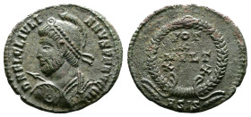 Julian II, 360-363 AD. AE Centenionalis (20 mm, 2,76 g.). Siscia, 361-363 AD. D N FL CL IVLIANVS P F AVG, helmeted, pearl-diademed and cuirassed bust ...