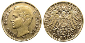 Germany, Bavaria, Otto, 1886-1913. 10 Mark 1903 D, (20mm, 3,99 g.). Munich. Good very fine.