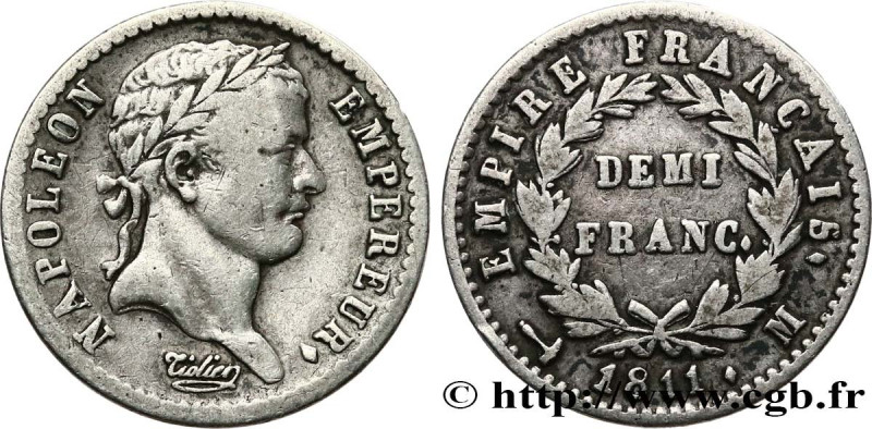 PREMIER EMPIRE / FIRST FRENCH EMPIRE
Type : Demi-franc Napoléon Ier tête laurée,...