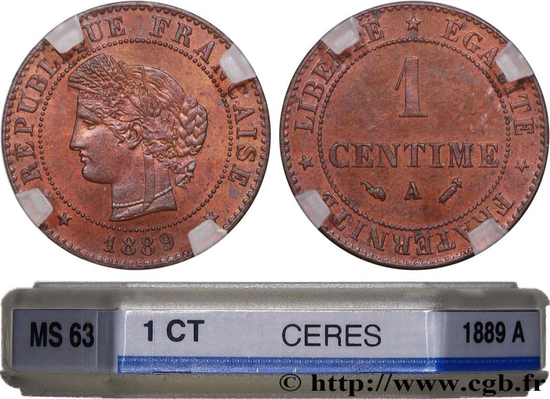 III REPUBLIC
Type : 1 centime Cérès 
Date : 1889 
Mint name / Town : Paris 
Quan...