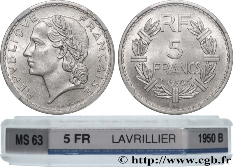 IV REPUBLIC
Type : 5 francs Lavrillier, aluminium 
Date : 1950 
Mint name / Town...