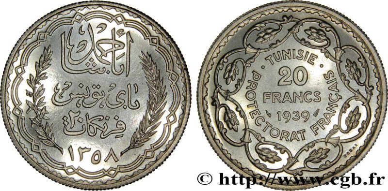 TUNISIA - FRENCH PROTECTORATE
Type : Essai 20 Francs argent au nom de Ahmed Bey ...