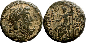 SYRIA. Antioch. Civic issue (100-1 BC). AE bronze. Obv: laureate head of Zeus, r. Rev: ΑΝΤΙΟΧΕΩΝ ΤΗΣ ΜΗΤΡΟΠΟΛΕΩΣ; Zeus seated l., holding Nike and sce...