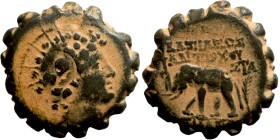 SELEUKID KINGS of SYRIA. Antioch mint. Antiochos VI Dionysos (144-142 BC). AE bronze. Obv.: radiate and wreathed head r. Rev.: elephant standing l., h...
