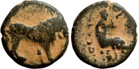 COMMAGENE. Samosata. 1st century BC. AE oktachalkon. Obv.: Lion walking to right. Rev.: CAMOCATΩ / [ΠOΛEΩC] The Tyche of Samosata seated to right on r...