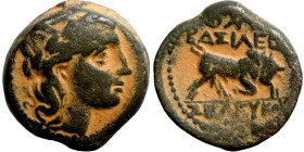 SELEUKID KINGS of SYRIA. Antioch mint. Seleukos I Nikator (312-260 BC). AE bronze. Obv.: Winged head of Medusa right, snakes flowing behind. Rev.: BAΣ...