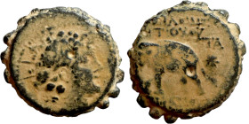 SELEUKID KINGS of SYRIA. Antioch mint. Antiochos VI Dionysos (144-142 BC). AE bronze. Obv.: radiate and wreathed head r. Rev.: elephant standing l., h...