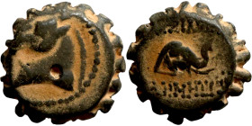 SELEUKID KINGS of SYRIA. Antioch mint. Demetrios I Soter (162-150 BC). AE bronze. Obv.: head of horse left. Rev.: BAΣIΛEΩΣ ΔHMHTPIOY, head of elephant...
