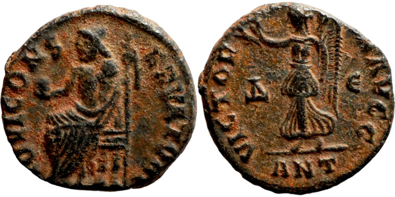 Maximinus II. Folis Antioch. IOVI CONSERVATORI, Jupiter seated left, holding glo...