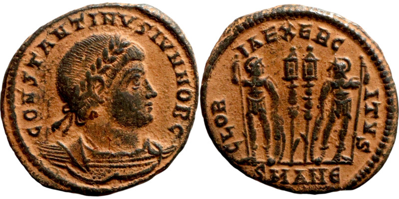 Constantinus II (Caesar:317-337) Follis. Obverse: CONSTANTINVS IVN NOB C, Laurea...