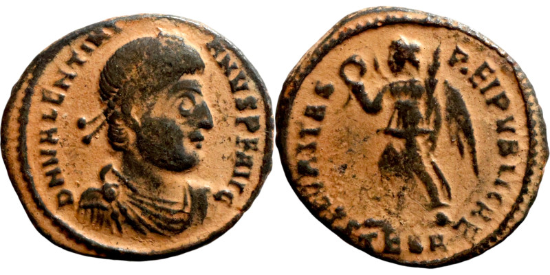 Valentinian I (364-375) Follis. Obv: DN VALENTINIANVS PF AVG, pearl diademed, dr...