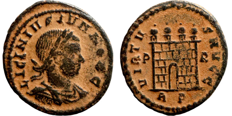 Licinius II (317-324) Follis. Obverse: LICINVS IVN NOB C. Laureate bust. Reverse...