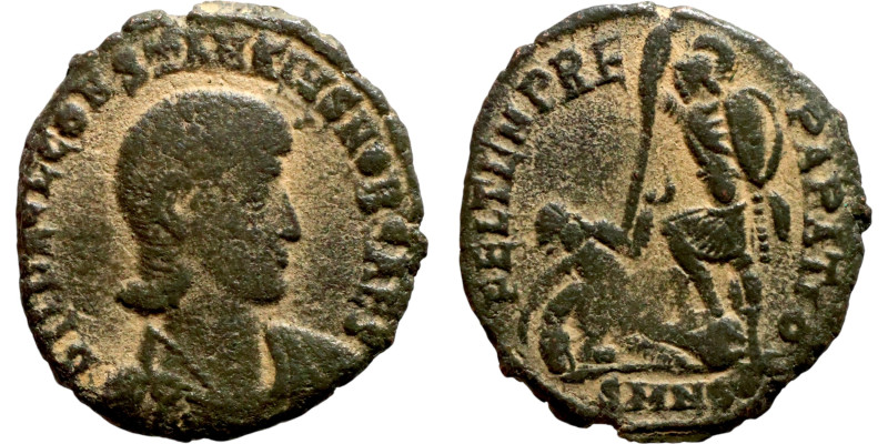 Constantinus Gallus (351-354) Follis. Obverse: DN CONSTANTIVS NOB C. Diademed bu...