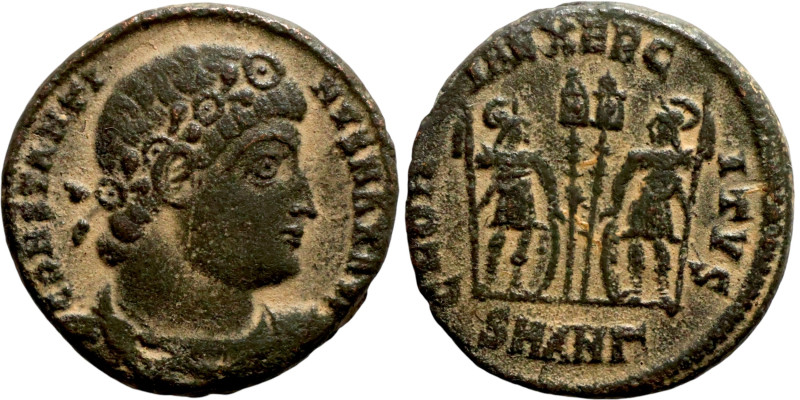 Constantinus I (307-337) Follis. Obverse: CONSTANTI-NVS MAX AVG, diademed, drape...