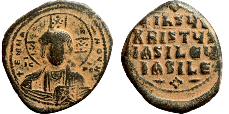 Anonymous Follis attributed to Basil II (976-1025) Obverse: +ЄMMA-NOVH / IC-XC N...