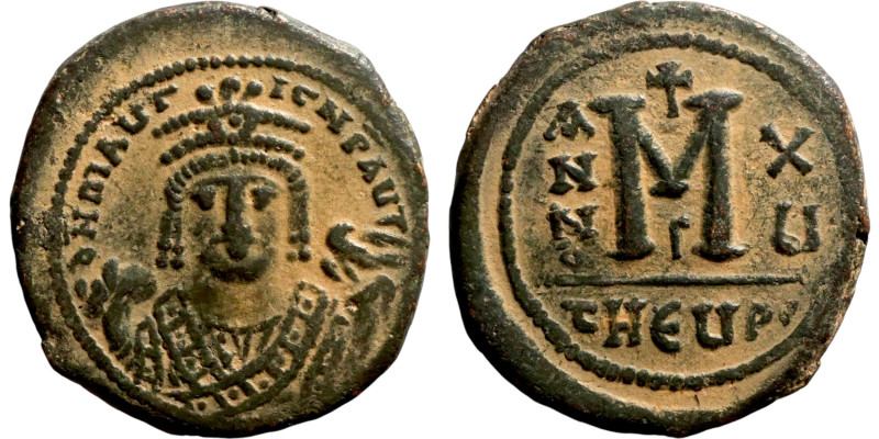 Maurice Tiberius (582-602) Follis. Antioch. Obverse: Crowned bust facing, wearin...