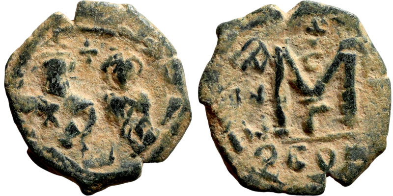 Heraclius (610-641) 12 nummi, Alexandria. Obverse: Bust of Heraclius and Heracli...