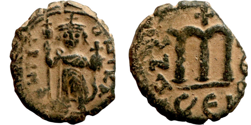 Constans II (641-668) Follis. Obverse: Imperial figure holding cross and globus ...