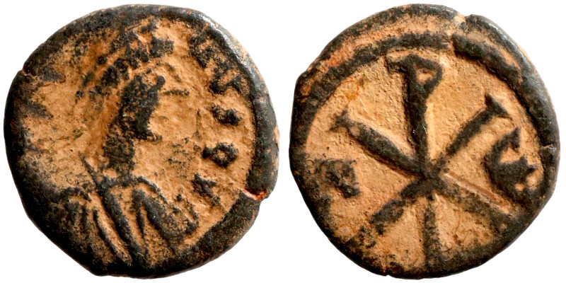 Justin I (518-527) Pentanummium. Obverse: :D N IVSTINVS PP AVG, diademed, draped...