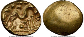 EASTERN GAUL. Ambiani. Ca. 59-50 BC. AV stater (18mm, 5.85 gm). NGC Choice XF 5/5 - 4/5. Sills Class 3b, Gallic War issue, ca. 56-55 BC. Blank convex ...