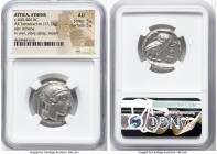 ATTICA. Athens. Ca. 440-404 BC. AR tetradrachm (23mm, 17.17 gm, 7h). NGC AU 5/5 - 5/5. Mid-mass coinage issue. Head of Athena right, wearing earring, ...