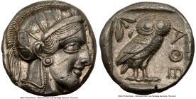 ATTICA. Athens. Ca. 440-404 BC. AR tetradrachm (22mm, 17.19 gm, 10h). NGC AU 5/5 - 3/5, scratch. Mid-mass coinage issue. Head of Athena right, wearing...