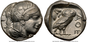ATTICA. Athens. Ca. 440-404 BC. AR tetradrachm (24mm, 17.17 gm, 1h). NGC AU 3/5 - 4/5. Mid-mass coinage issue. Head of Athena right, wearing earring, ...