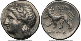 IONIA. Miletus. Ca. 4th-3rd centuries BC. AR drachm (15mm, 3.47 gm, 12h). NGC Choice VF 5/5 - 3/5. Neon, magistrate. Laureate head of Apollo left / NE...
