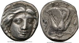 CARIAN ISLANDS. Rhodes. Ca. 316-305 BC. AR tetradrachm (23mm, 15.04 gm, 11h). NGC Choice VF 4/5 - 3/5, die shift. Rhodian standard. Head of Helios fac...