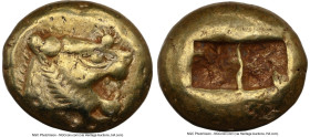 LYDIAN KINGDOM. Alyattes or Walwet (ca. 610-546 BC). EL third-stater or trite (12mm, 4.72 gm). NGC Choice VF 5/5 - 4/5. Lydo-Milesian standard, Sardes...