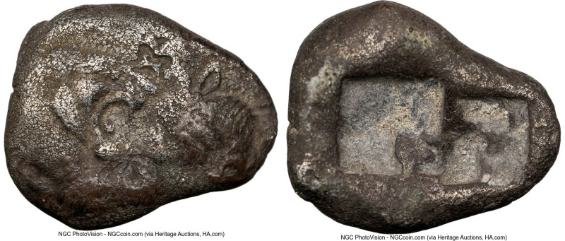 LYDIAN KINGDOM. Croesus (561-546 BC). AR half-stater or siglos (16mm). NGC Fine,...