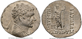 BACTRIAN KINGDOM. Heliocles (ca. 145-130 BC). AR tetradrachm (30mm, 16.84 gm, 11h). NGC Choice AU 4/5 - 4/5. Attic standard. Bactra mint. Diademed, dr...