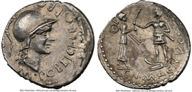 Cnaeus Pompeius Junior (46-45 BC). AR denarius (20mm, 3.71 gm, 6h). NGC AU 3/5 - 4/5. Uncertain mint in Spain (Corduba), summer 46 BC-spring 45 BC. M•...